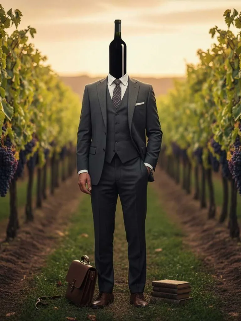 Mann im Anzug mit Weinflasche als Kopf